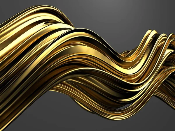 Altın soyut dalgalı sıvı arka plan. 3d resimleme