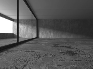 Dark Beton Duvar Mimarisi. Boş Oda. 3d Görüntüleme