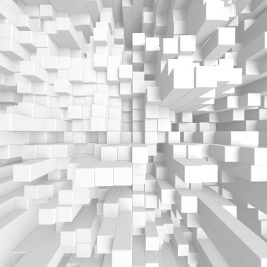 Beyaz küp yapısı. Soyut fütüristik geçmiş. 3d hazırlayıcı