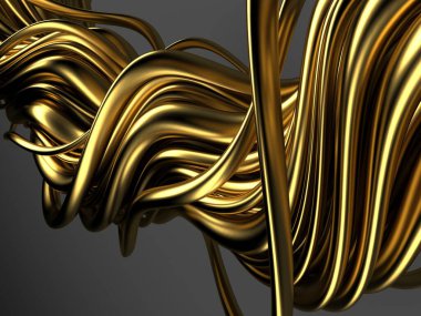 Altın soyut dalgalı sıvı arka plan. 3d resimleme