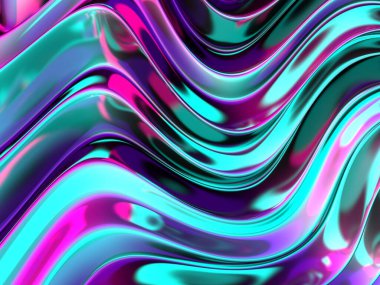 Renkli sıvı metalik dalgalı arka plan. 3d resimleme