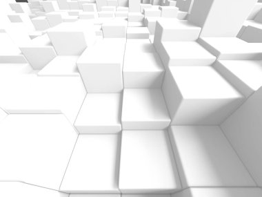 Beyaz küp yapısı. Soyut fütüristik geçmiş. 3d hazırlayıcı