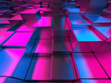 Renkli küpler kaotik inşaat geçmişini engelliyor. 3d hazırlayıcı