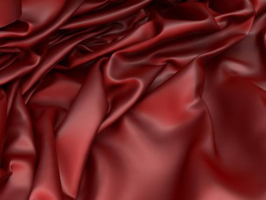 Kırmızı bez arka plan. Saten lüks kumaş dokusu. 3d resimleme