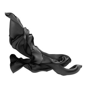 Beyaz arka planda dalgalı siyah saten kumaş. Tasarım için soyut bir öğe. 3d resimleme