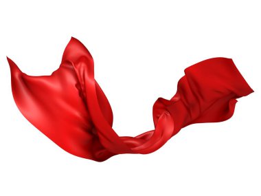 Rüzgarda uçuşan güzel kırmızı kumaş. Kırmızı ipek 33d çiziminin soyut tasarımı