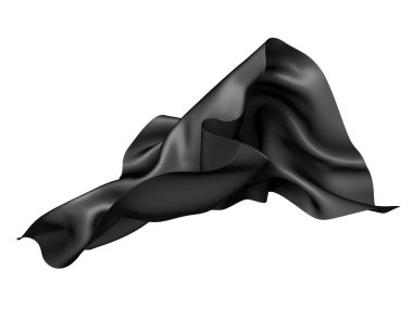 Beyaz arka planda dalgalı siyah saten kumaş. Tasarım için soyut bir öğe. 3d resimleme