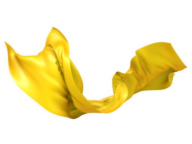 Uçan altın ipek kumaş. Tasarım elemanı. 3d resimleme