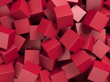 Kırmızı kaotik küp yapısı. Soyut tasarım arka planı. 3d hazırlayıcı