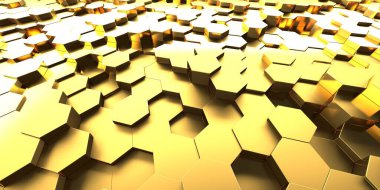 Lüks Altın Parlak Soyut Altıgen Özgeçmişi. 3d Hazırlama