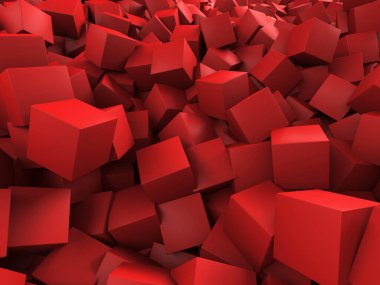 Kırmızı kaotik küp yapısı. Soyut tasarım arka planı. 3d hazırlayıcı