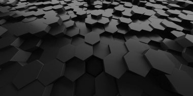 Krom Metalik Altıgen Parlak Fütürist Arkaplan. 3d Hazırlama