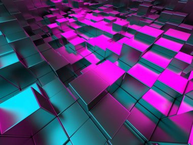 Renkli küpler kaotik inşaat geçmişini engelliyor. 3d hazırlayıcı