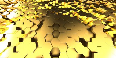 Lüks Altın Parlak Soyut Altıgen Özgeçmişi. 3d Hazırlama