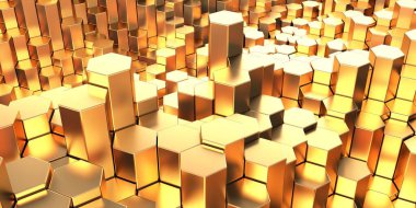 Altıgen şekil altın arka planı engelliyor. 3d resimleme