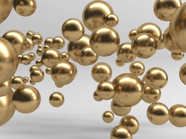 Altın renkli toplar arka planda. 3d hazırlayıcı