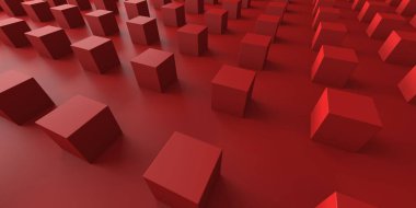 Kırmızı kaotik küp yapısı. Soyut tasarım arka planı. 3d hazırlayıcı