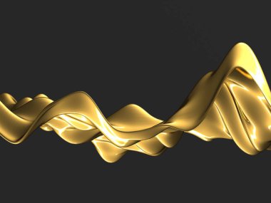 Altın soyut dalgalı sıvı arka plan. 3d resimleme