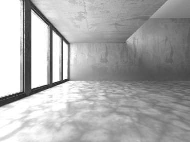 Dark Beton Duvar Mimarisi. Boş Oda. 3d Görüntüleme