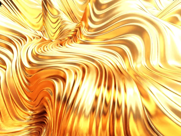 Fundo Líquido Ondulado Abstrato Dourado Renderizar Ilustração — Fotografia de Stock