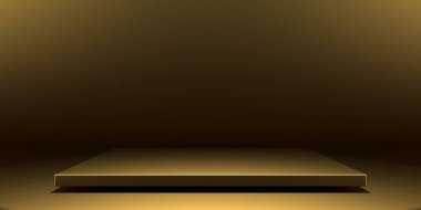 Altın lüks kaide ya da boş podyum. Güzel, zarif bir arka plan. 3d hazırlayıcı
