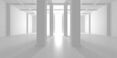 Aydınlatılmış koridor iç tasarımı. Boş Oda İç mimarisi. 3 Boyutlu Hazırlama