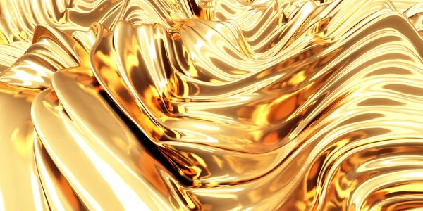 Golden Abstract Wavy Liquid Background Render Illustration — Stock Photo, Image