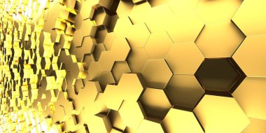 Lüks Altın Parlak Soyut Altıgen Özgeçmişi. 3d Hazırlama