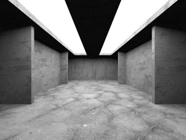 Dark Beton Duvar Mimarisi. Boş Oda. 3d Görüntüleme