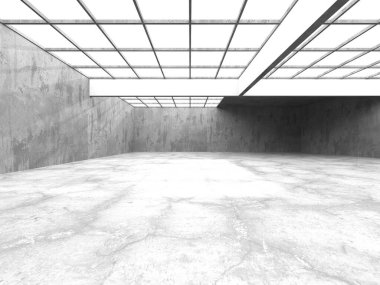 Dark Beton Duvar Mimarisi. Boş Oda. 3d Görüntüleme