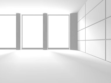 Aydınlatılmış koridor iç tasarımı. Boş Oda İç mimarisi. 3 Boyutlu Hazırlama