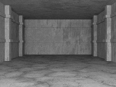 Dark Beton Duvar Mimarisi. Boş Oda. 3d Görüntüleme