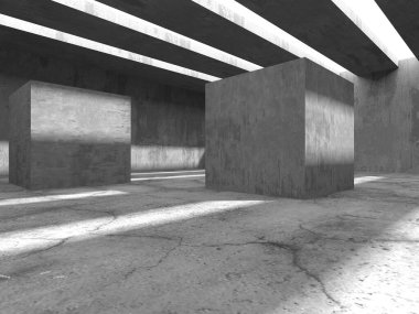 Dark Beton Duvar Mimarisi. Boş Oda. 3d Görüntüleme