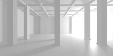 Aydınlatılmış koridor iç tasarımı. Boş Oda İç mimarisi. 3 Boyutlu Hazırlama