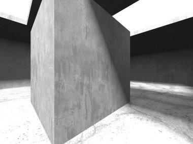 Dark Beton Duvar Mimarisi. Boş Oda. 3d Görüntüleme