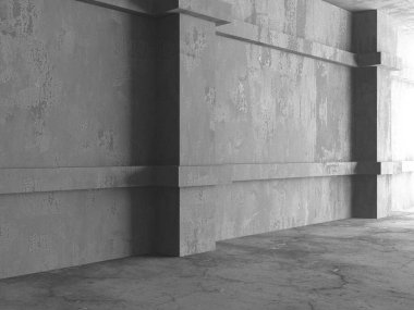 Dark Beton Duvar Mimarisi. Boş Oda. 3d Görüntüleme
