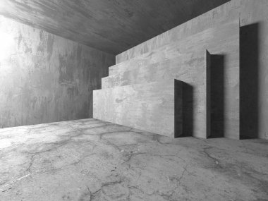 Dark Beton Duvar Mimarisi. Boş Oda. 3d Görüntüleme