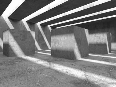 Dark Beton Duvar Mimarisi. Boş Oda. 3d Görüntüleme