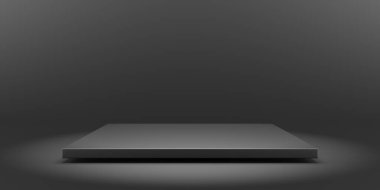 Karanlık arka planda siyah podyum. Gerçekçi karanlık platform. 3d hazırlayıcı