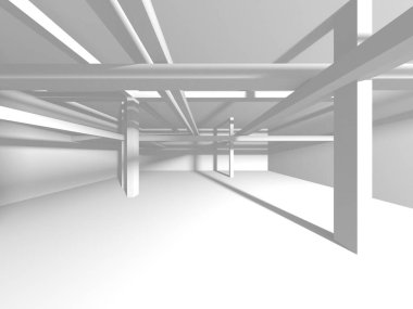 Beyaz Modern Arkaplan. Soyut Bina Konsepti. 3d Hazırlama