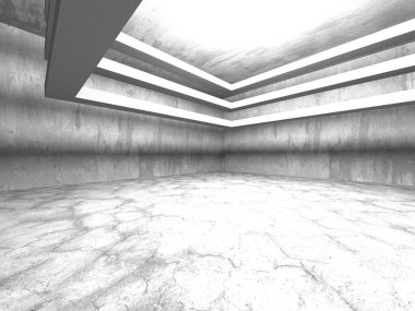 Dark Beton Duvar Mimarisi. Boş Oda. 3d Görüntüleme