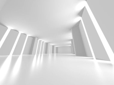 Aydınlatılmış koridor iç tasarımı. Boş Oda İç mimarisi. 3 Boyutlu Hazırlama