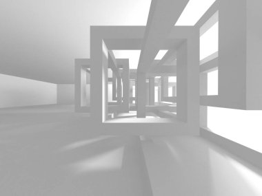 Beyaz Modern Arkaplan. Soyut Bina Konsepti. 3d Hazırlama