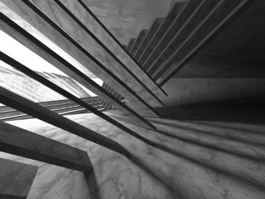 Dark Beton Duvar Mimarisi. Boş Oda. 3d Görüntüleme