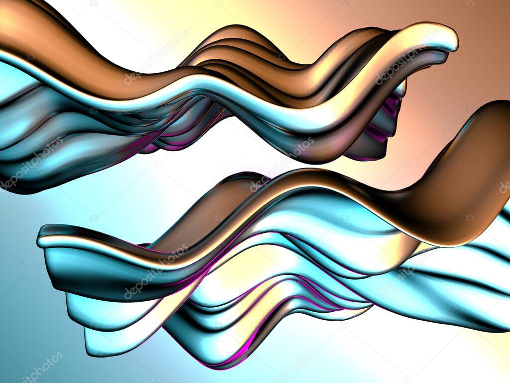 Colorful Liquid metallic wavy background. 3d render illustration