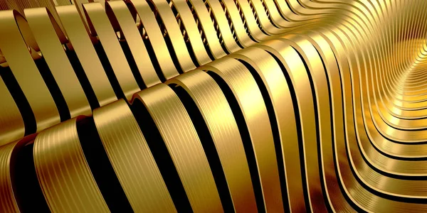 Fundo Líquido Ondulado Abstrato Dourado Renderizar Ilustração — Fotografia de Stock