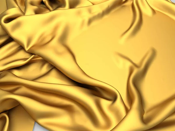 Fundo Seda Tecido Dourado Textura Ondulada Cetim Amarelo Renderizar Ilustração — Fotografia de Stock