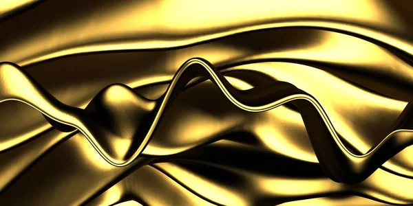 Golden Abstract Wavy Liquid Background Render Illustration — Stock Photo, Image