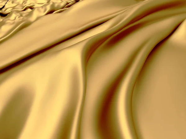 Fundo Seda Tecido Dourado Textura Ondulada Cetim Amarelo Renderizar Ilustração — Fotografia de Stock