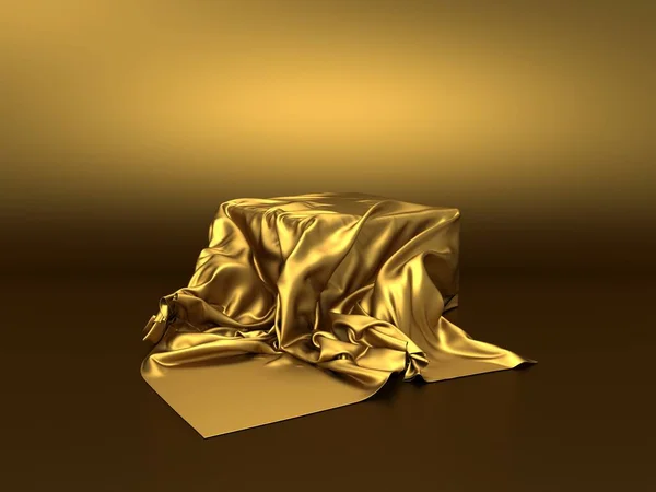 Pedestal Luxuoso Dourado Pódio Branco Fundo Elegante Bonito Renderização — Fotografia de Stock